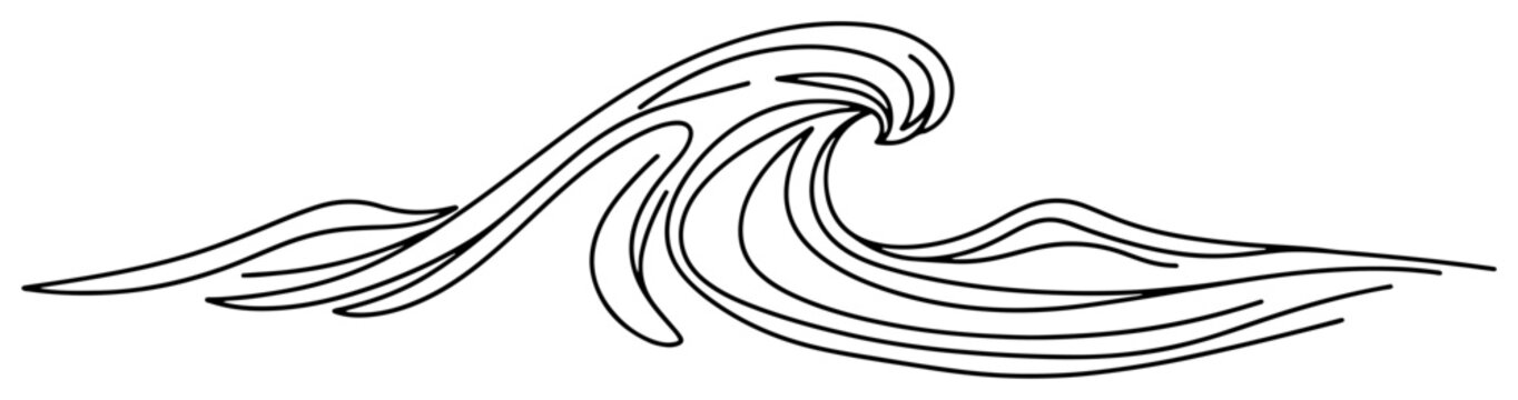 Ocean waves with cresting water and fluid movement in minimalist line art style