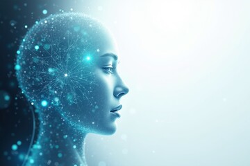 Obraz premium Artificial Intelligence Head with Glowing Particles and Neural Network Connections