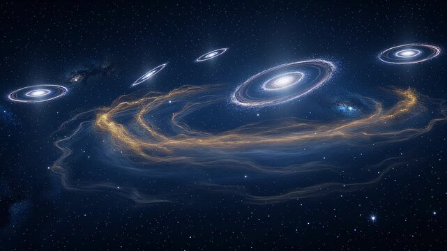 Explore the beauty of galaxies and cosmic formations in deep space, showcasing stars and swirling patterns from a distant part of the universe at night