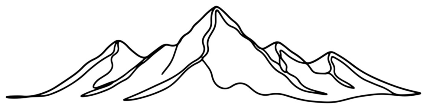 Mountain range landscape with peaks in continuous line art style
