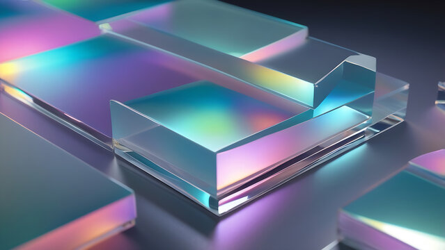 Macro Perspective Of Translucent Holographic Geometric Glass Slabs