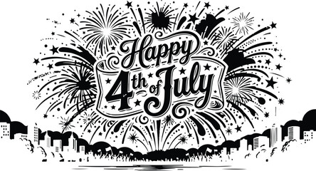 Obraz premium 4th of July, Happy Independence Day, Fireworks Celebration, Patriotic Vector Illustration