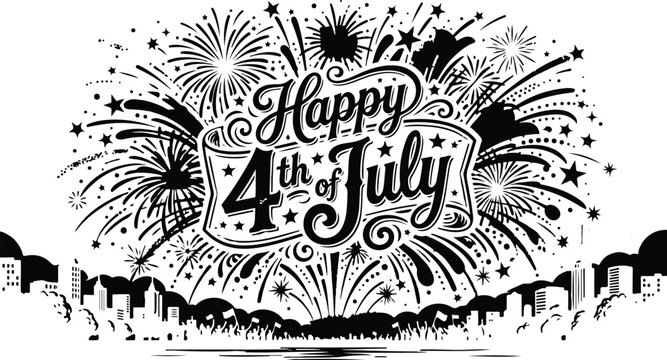 4th of July, Happy Independence Day, Fireworks Celebration, Patriotic Vector Illustration