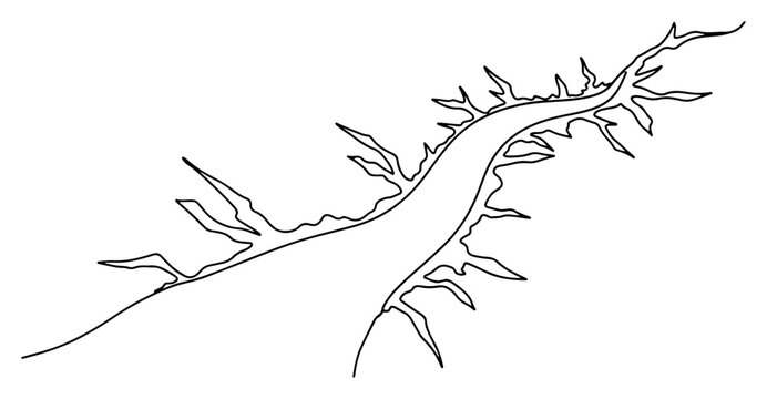Jagged crack opening with sharp splintered edges in minimalist line art style