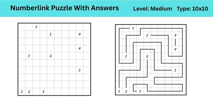 Numberlink Puzzle With Answers Level Medium Type 10x10 best to enhance brain muscle memory for both kids and adults perfect for digital use or large print activity