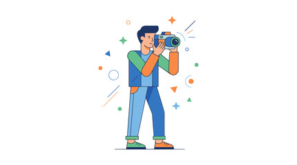 Fototapeta premium Young photographer taking a picture with a professional camera