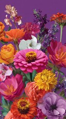 Obraz premium Vibrant floral bouquet against purple.