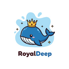 Obraz premium Cute cartoon whale character wearing a golden crown logo.