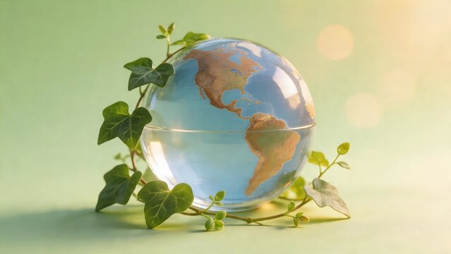 Glass globe with green leaves
