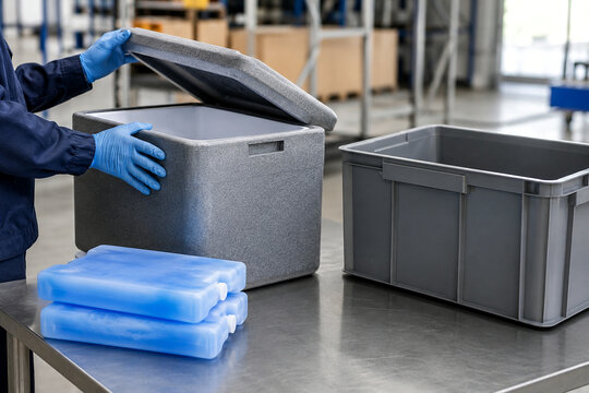 Cold chain return station with insulated container and gel packs