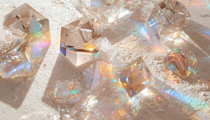 Fototapeta premium Faceted Crystal Prisms with Rainbow Light Dispersion