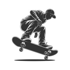 Skateboarder silhouette on a skateboard black and white graphic © Ashok
