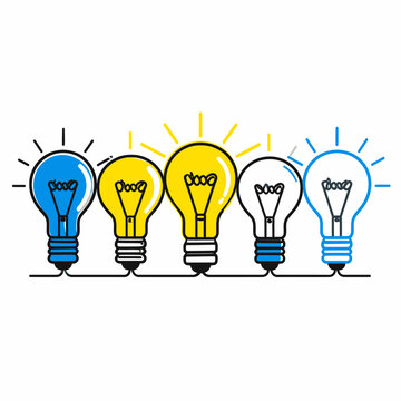 Sequential lightbulb line art showing creative progression.