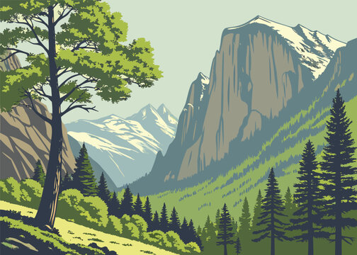 Stunning Mountain Landscape at Sunrise with Misty Hills Alpine Forest and Natural Outdoor Adventure Background