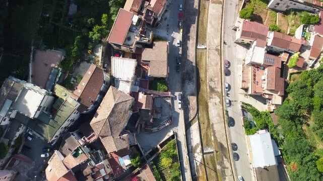 Vertical aerial drone view of Vietri sul Mare coastline in