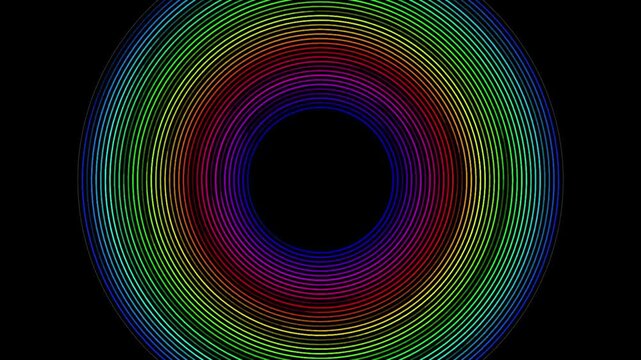 Multicolored concentric circles on black