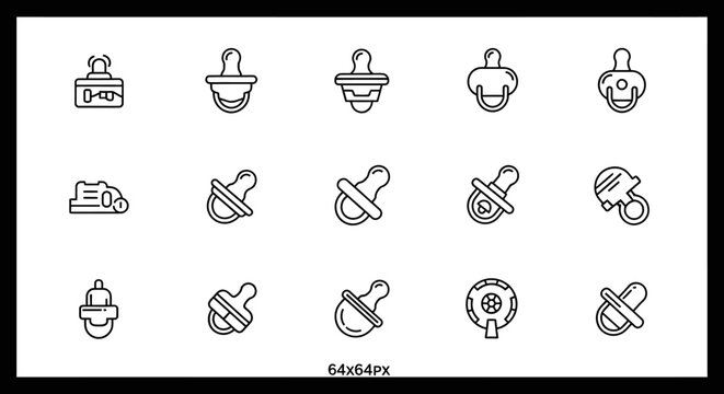 Baby pacifier and dummy line icons collection.