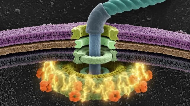 Nuclear Pore Complex Active Transport &mdash; Colorful Cross-Section of Double Nuclear Envelope with Transport Channel, Cell Biology
