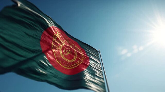 bangladesh bangladeshi flag waving in blue sky