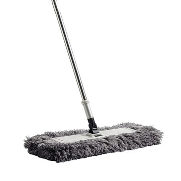 PNG of A grey microfiber dust mop with a sleek handle, ideal for efficient cleaning.