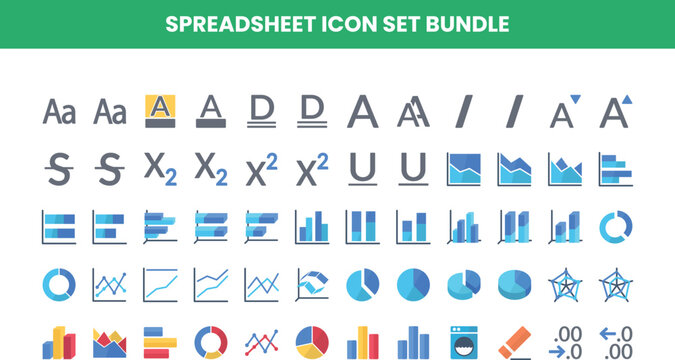 Spreadsheet icon set bundle vector graphics for data visualization and reporting