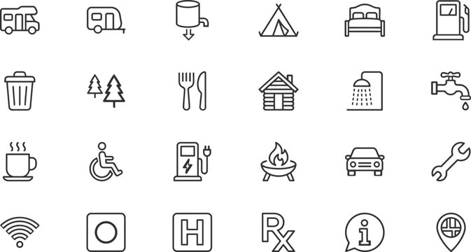 Set of various icons representing different