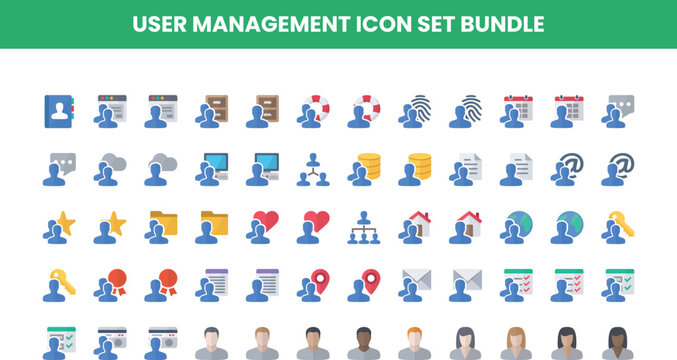 User management icons for customer profiles database and team collaboration set