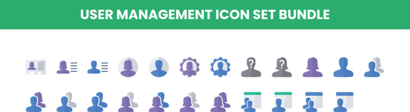 User management icon set bundle for profiles and account settings flat design
