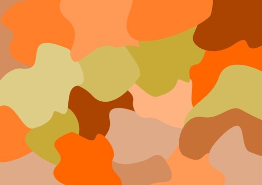 Abstract organic shapes background, warm earth tones, orange olive brown palette, fluid amorphic pattern, modern digital design art.