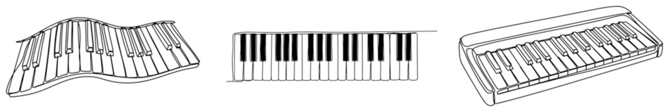 Continuous line drawing of piano keyboards and musical synthesizer keys in minimalist style