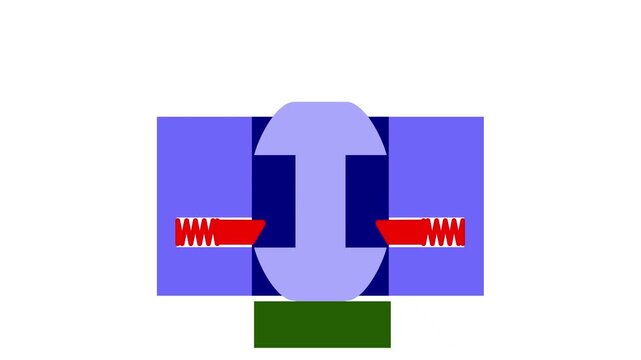 Lock system mechanism or push-push latch system. Technical animation illustration displaying the internal structure of a push lock mechanism.