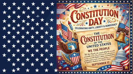 Obraz premium Constitution day patriotic design featuring american flag and legal document imagery