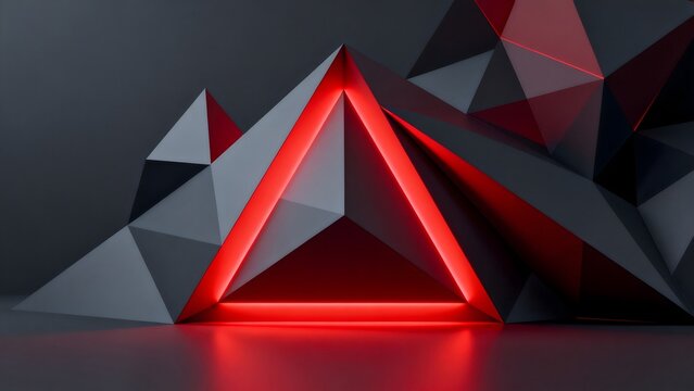 Geometric abstract with glowing red triangle