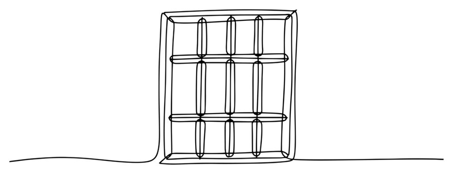 Continuous one line drawing of prison window bars representing confinement and justice