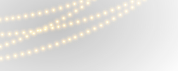 Golden fairy lights shimmer with bright reflections and elegant festive energy. PNG isolated decoration is easy to combine. Great for winter themed projects. © MEDUZA