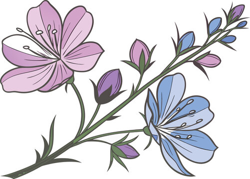 Beautiful Lechenaultia Floral Watercolor Painting with Two Blosoms, Elegant Nature Inspired Poster Design on White Background