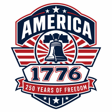 America 250 years of freedom 1776 commemorative emblem with anniversary patriotic heritage independence celebration historical national government democracy commemoration illustration