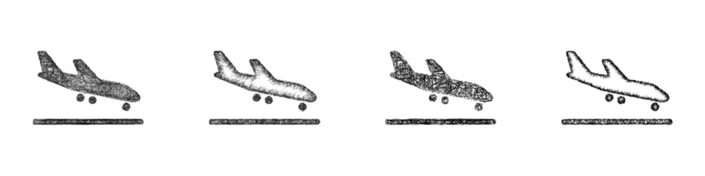 Black and white sketch landing icon design set