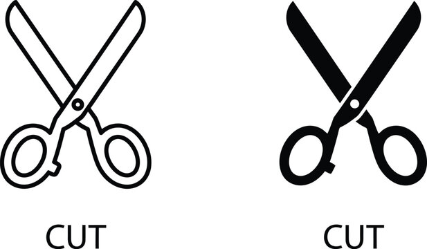 Scissors icon set outline and filled versions for design projects