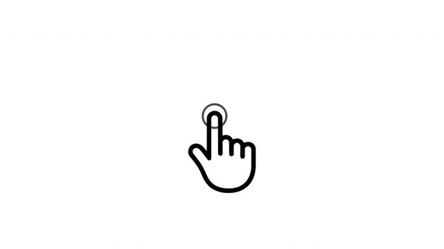 Click cursor icon animation, pointing finger moving hand symbol for digital interaction on white background.
