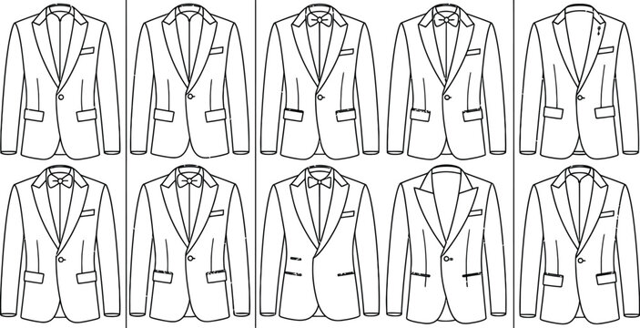 Vector suit icons, business blazer illustrations, men's formal wear, fashion design elements