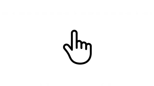Minimalist hand cursor icon animation with clicking motion on plain white background for interface design.