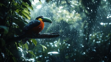 Obraz premium Toucan in Rainforest Rain (17)