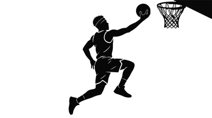 Obraz premium Professional basketball player man dunking ball into hoop in mid air dynamic sports action