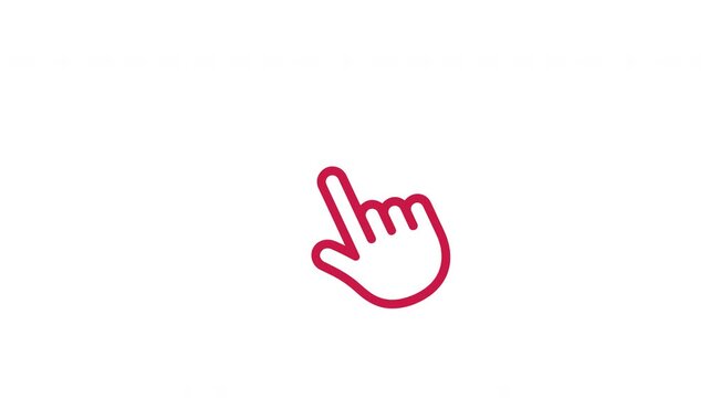 Red hand cursor icon clicking on white background in loop motion animation footage.