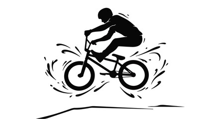 Naklejka premium Silhouette of Extreme BMX Bike Rider Performing Jump Trick with Splash Effects