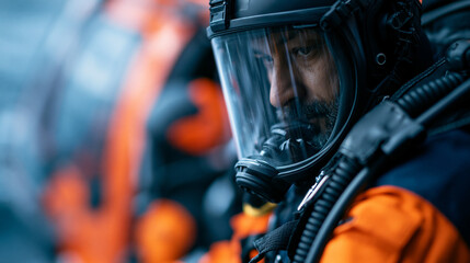 Fototapeta premium Faceless rescue diver being recovered into helicopter after underwater search, aquatic rescue, diving emergency, underwater search operation, diver extraction, maritime rescue,