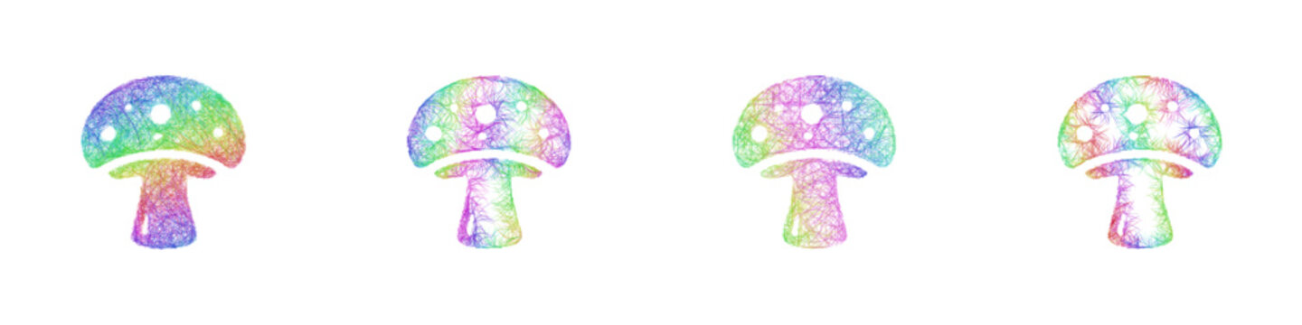 Multicolored sketch mushroom icon design set