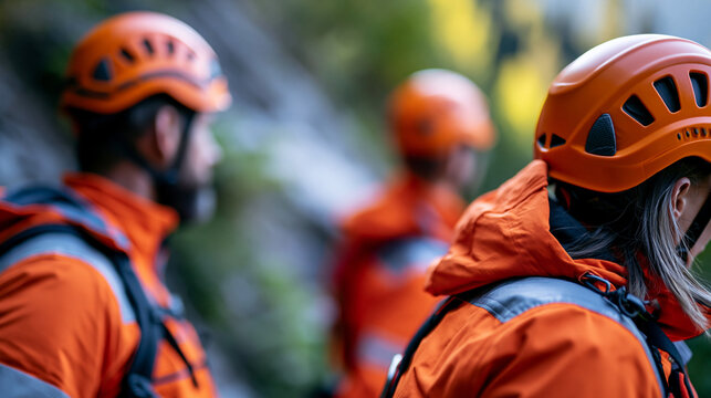Faceless mountain rescue team ascending cliff with technical climbing gear, alpine rescue, rock climbing emergency, vertical rescue, mountain extraction, technical rope rescue,