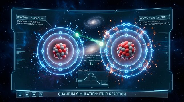 Atoms colliding forming ionic bonds in a quantum simulation